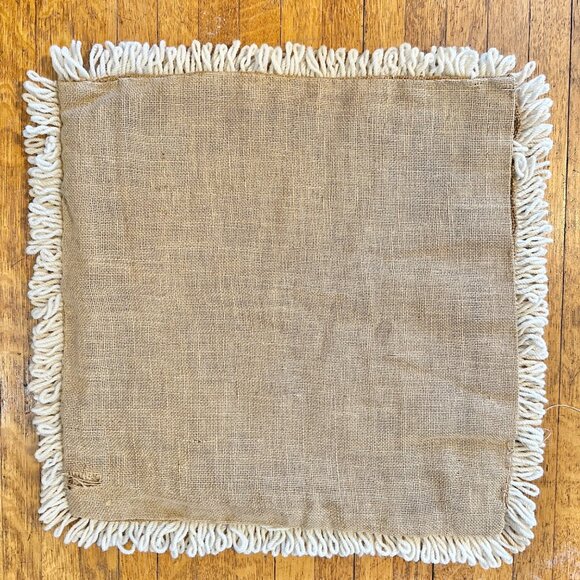 Handmade Portuguese Needlepoint Pillow Covers Set of 4 Wool Burlap Fringe 17x17 - Picture 7 of 13